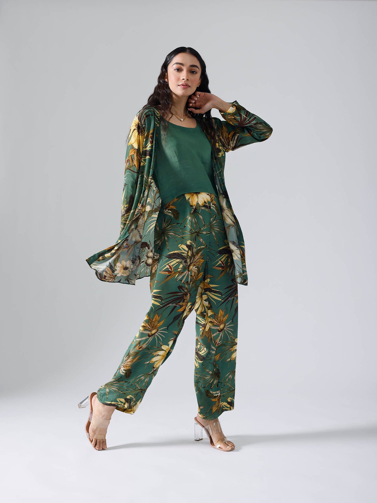 Floral Green Jacket Coord Set