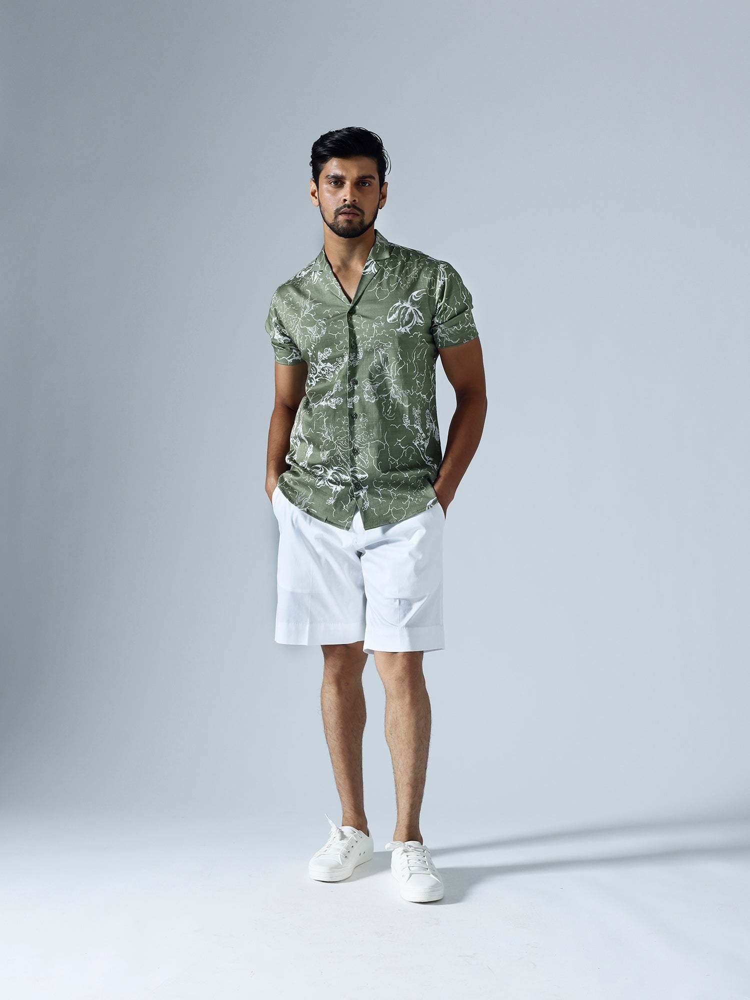 Bloom Green Half sleeves Shirt With White Shorts1
