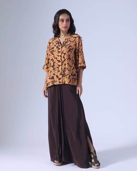 SPRING BROWN SKIRT SET