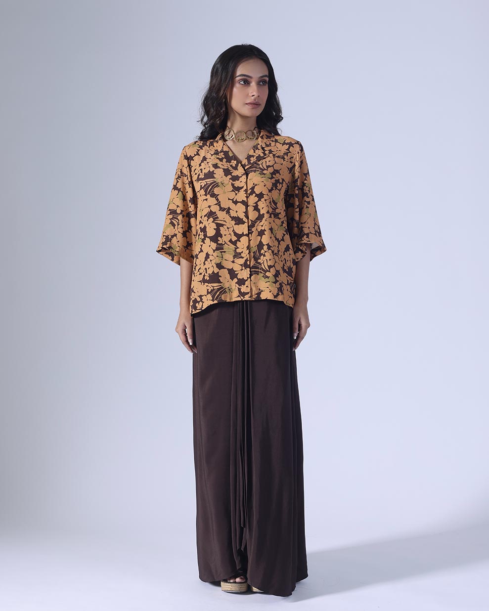 SPRING BROWN SKIRT SET