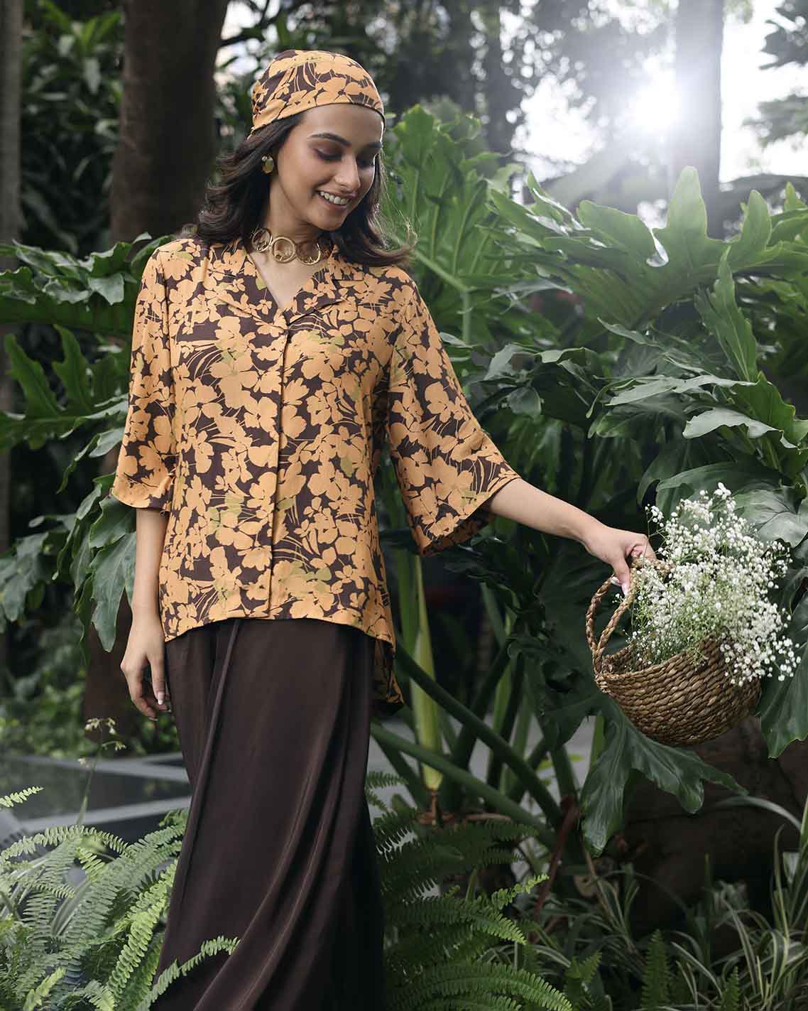 SPRING BROWN SKIRT SET