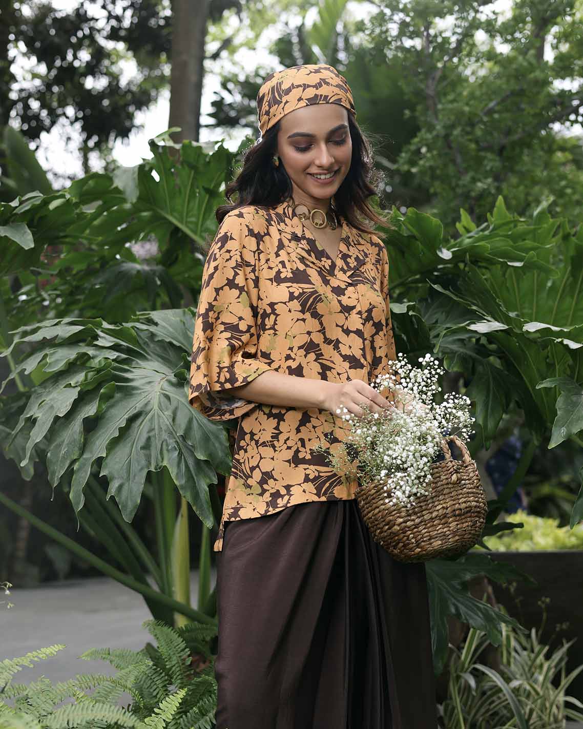 SPRING BROWN SKIRT SET