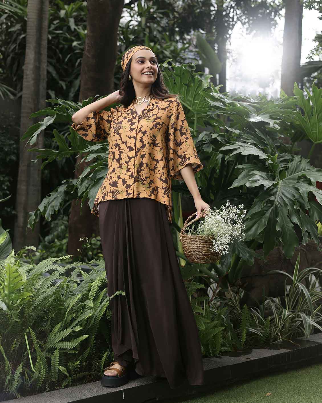 SPRING BROWN SKIRT SET
