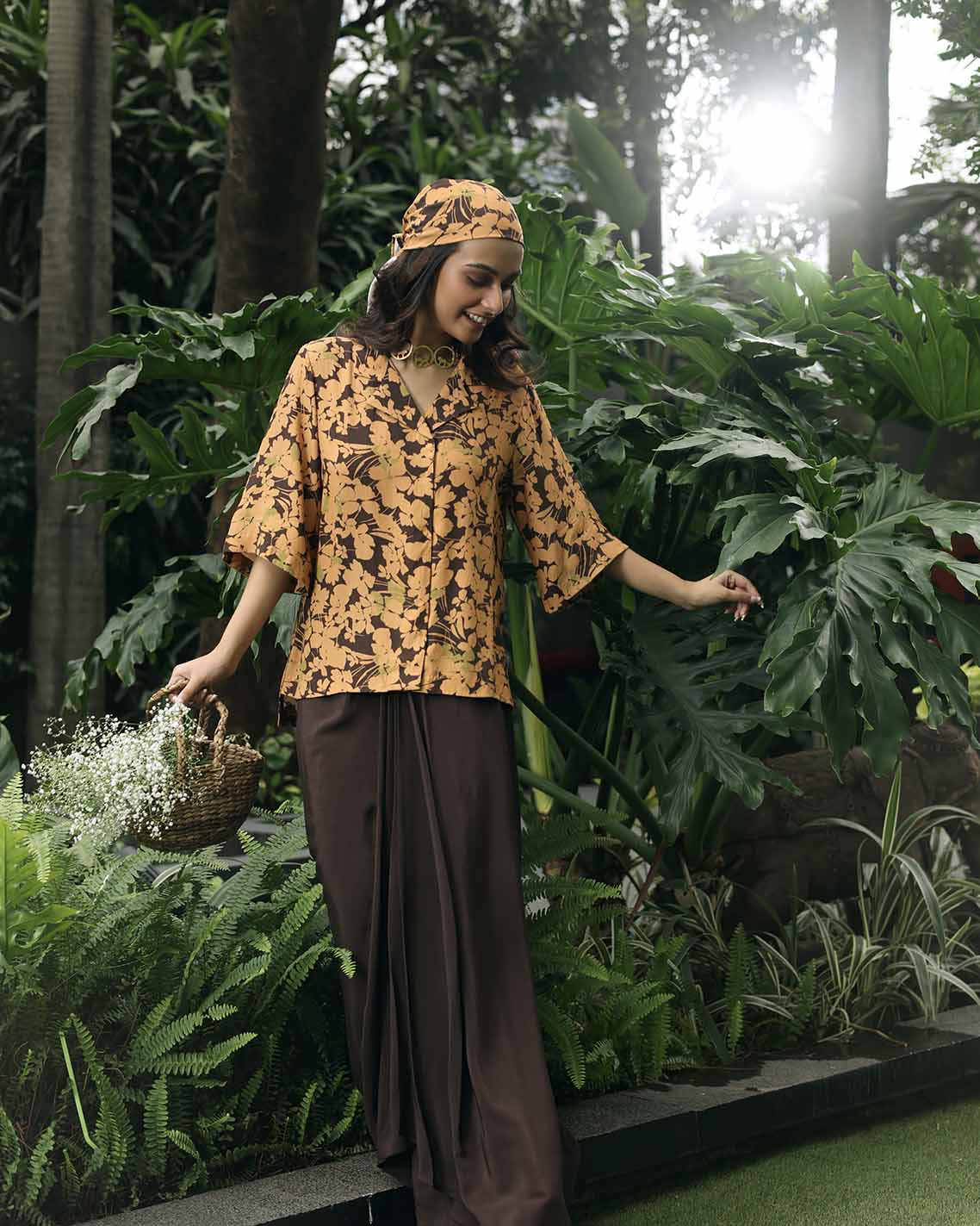 SPRING BROWN SKIRT SET