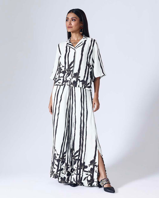 FLORAL STRIPE BW SKIRT SET
