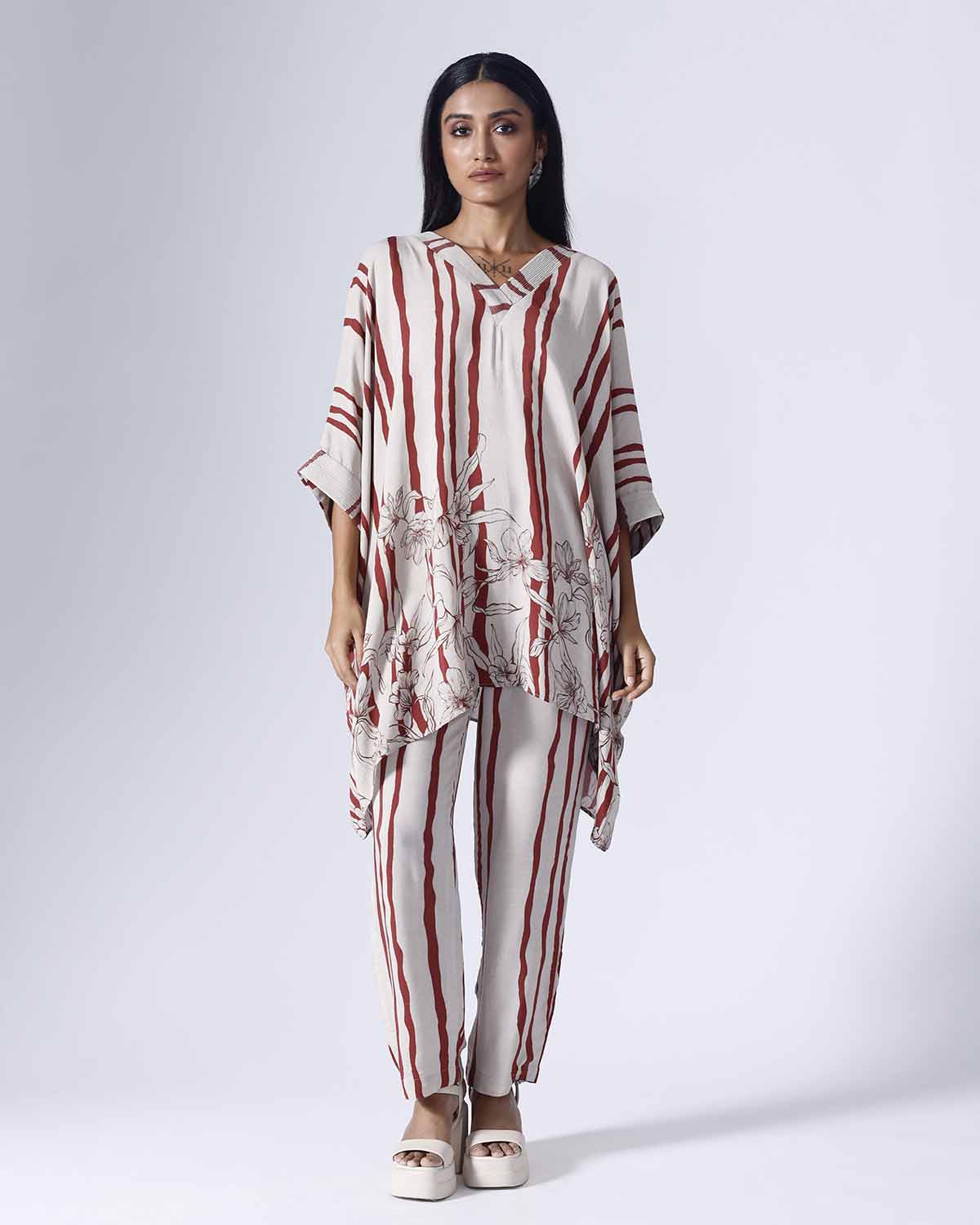 FLORAL STRIPE SHORT KAFTAAN SET