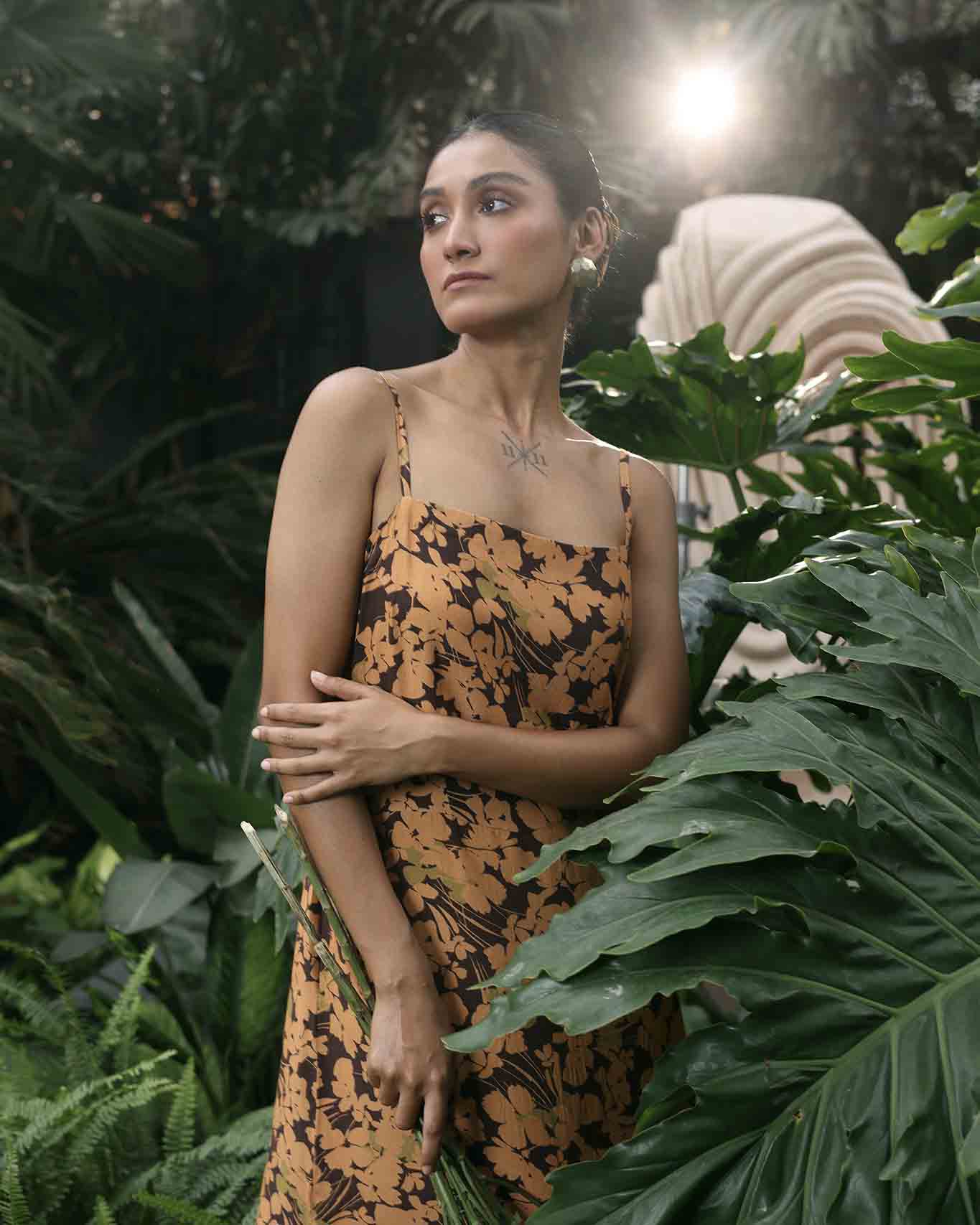SPRING BROWN LONG SLIP DRESS