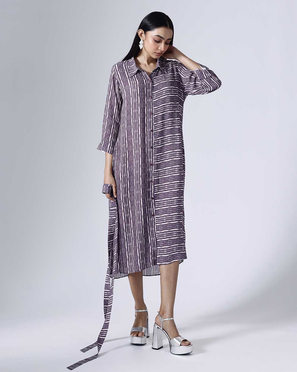 SHIBORI PLUM LONG DRESS