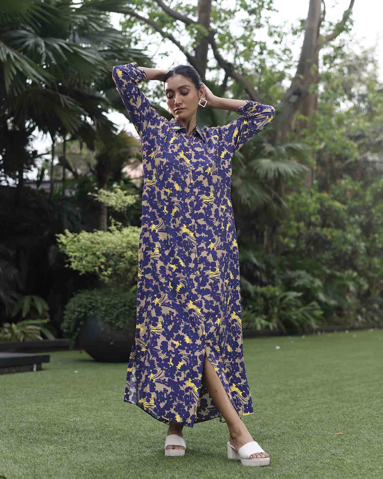 SPRING NAVY LONG DRESS