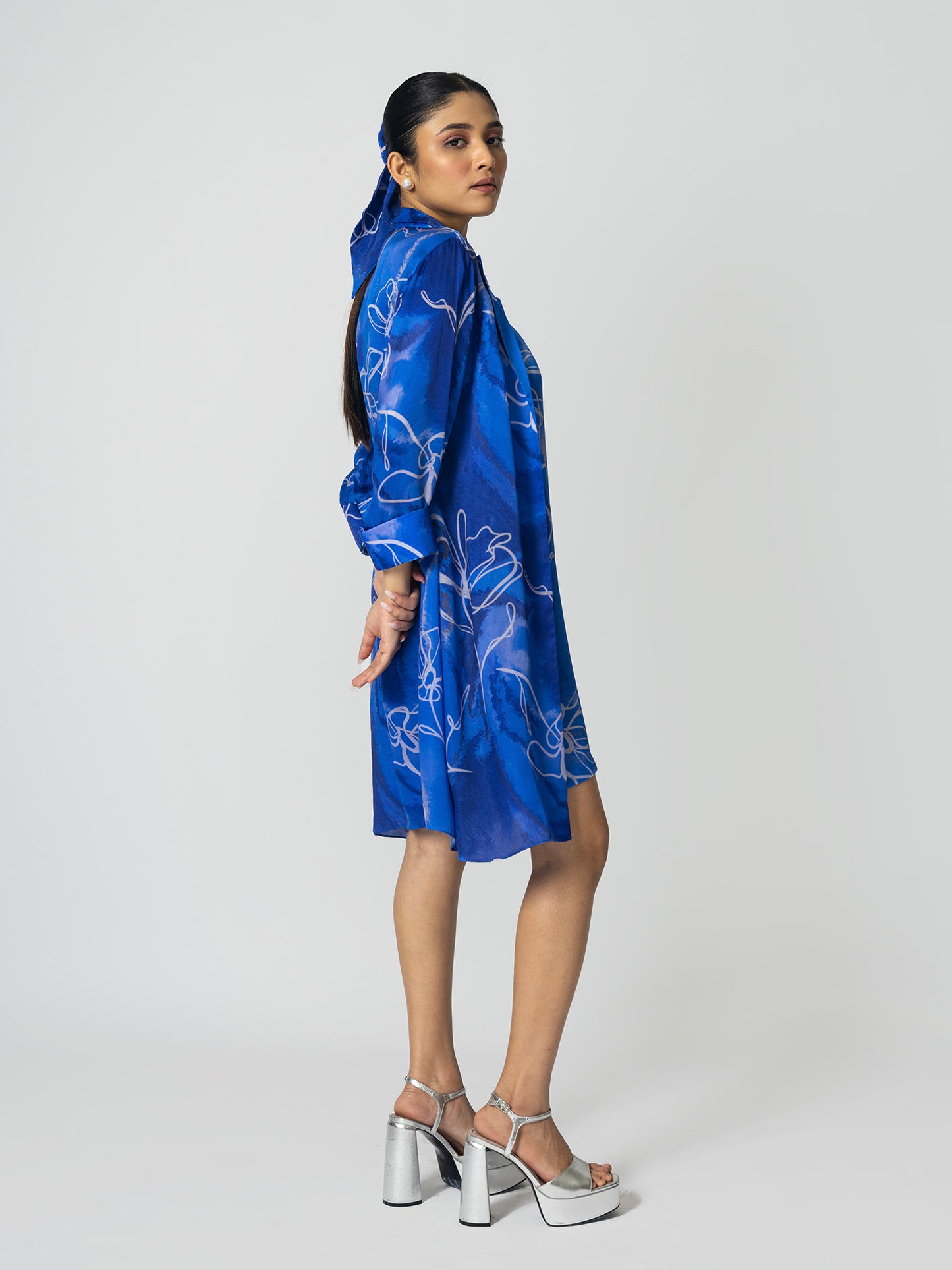 Marbled Blue Jacket with Slip Dress