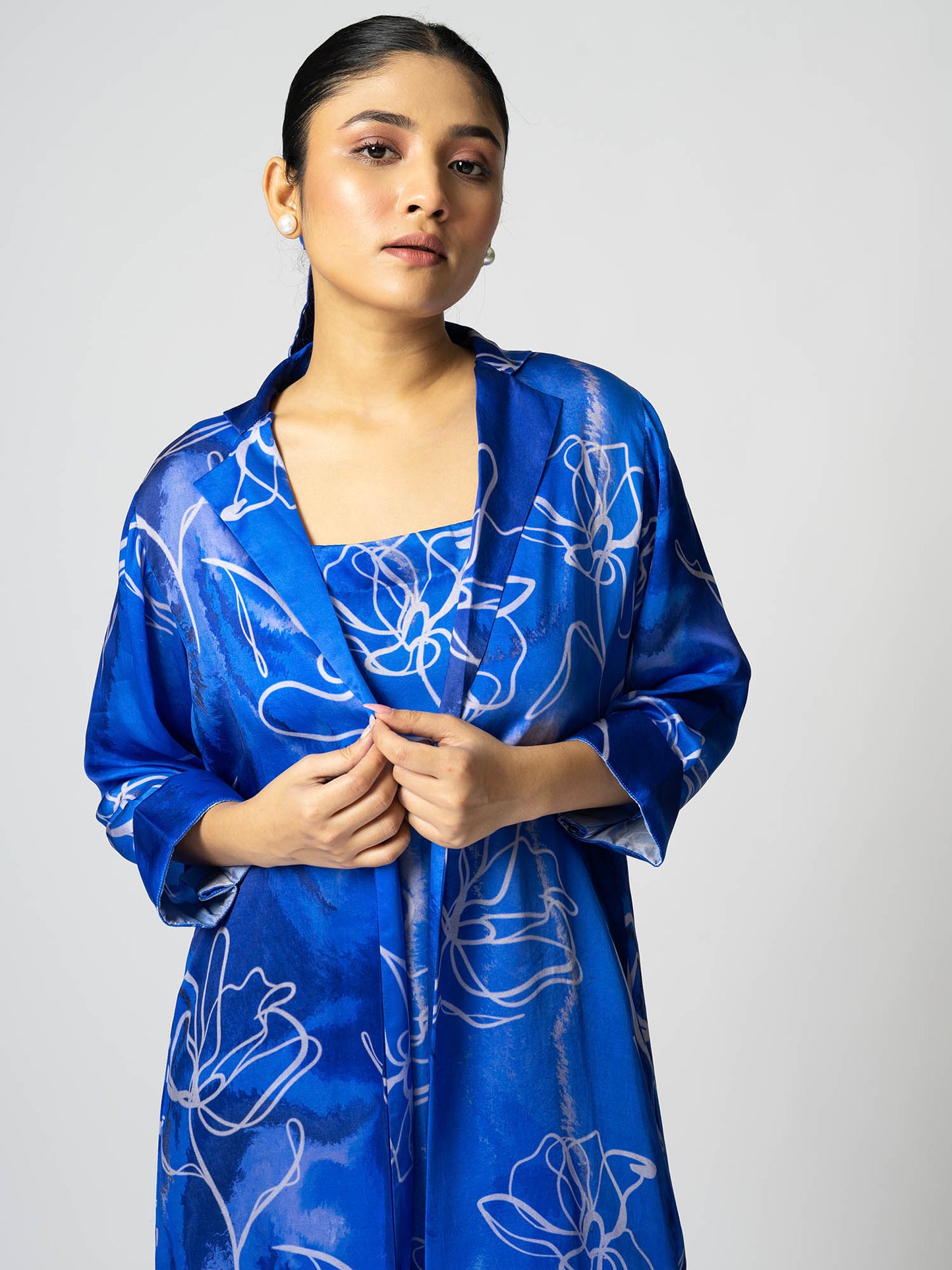 Marbled Blue Jacket with Slip Dress