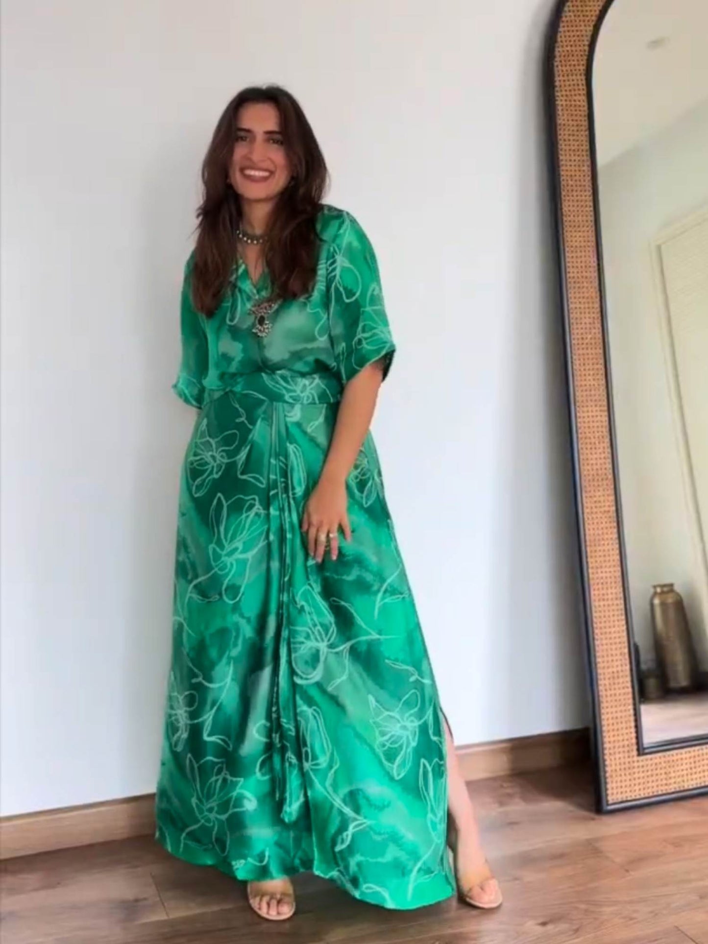 Urmi Daga in Marbled Green Assymetrical Top and Draped Skirt Set