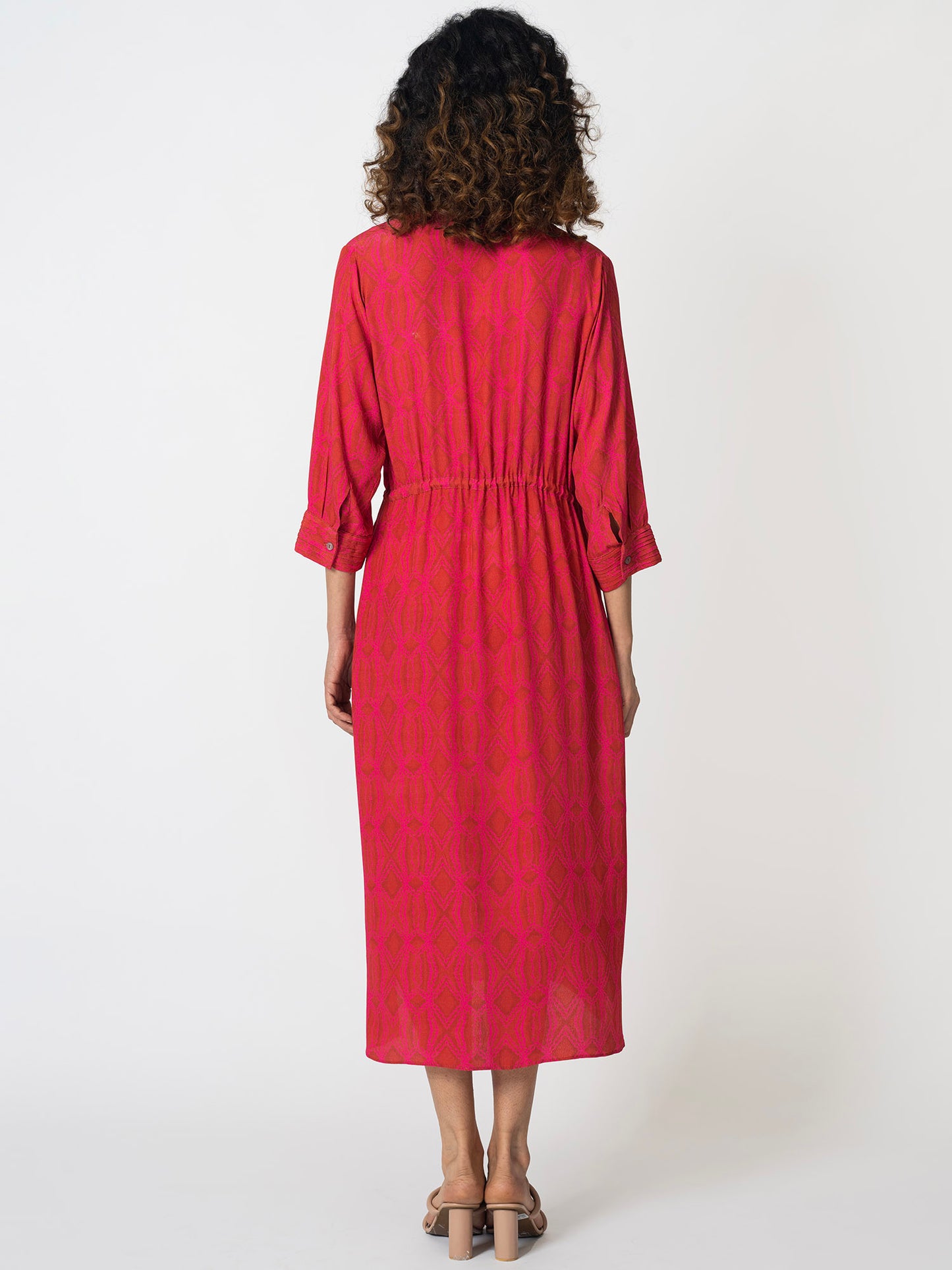 Rhombus Red Drawstring Dress