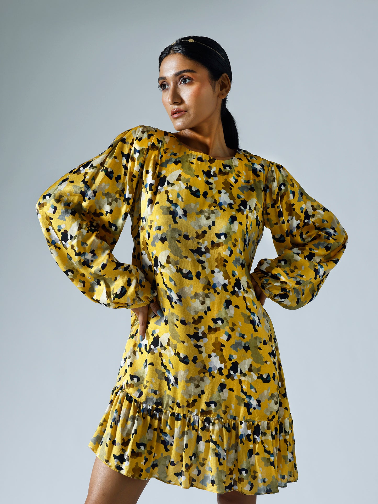 Pixelated Yellow Shift Dress