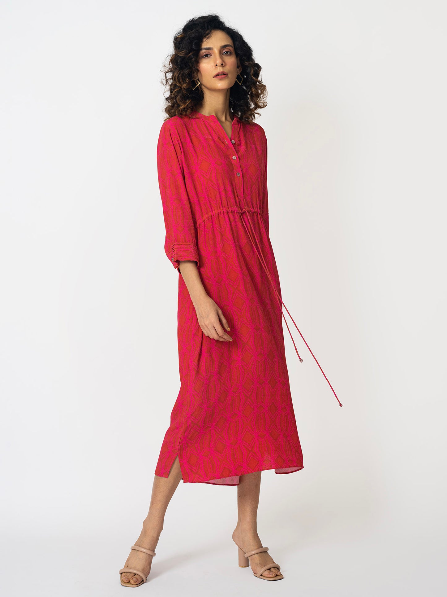 Rhombus Red Drawstring Dress