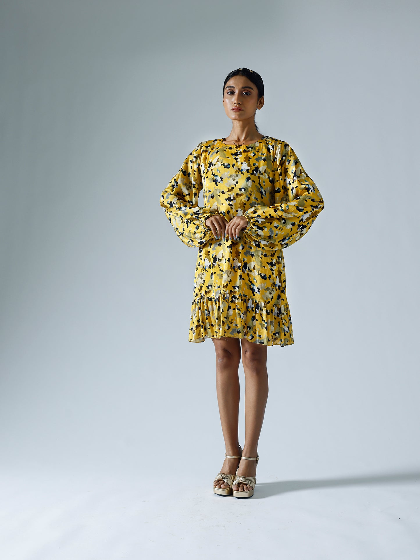 Pixelated Yellow Shift Dress