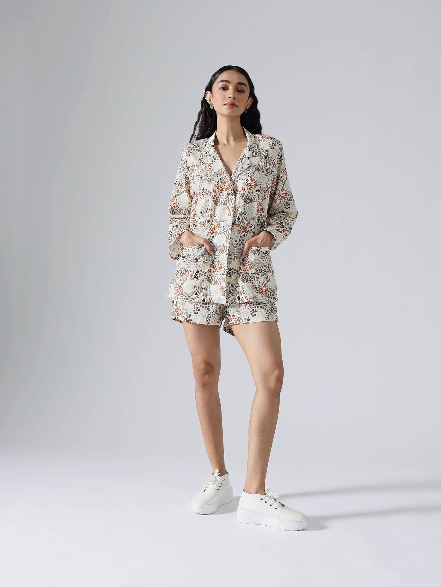 Simran Luthria in Garden Ivory Blazer with Shorts Set