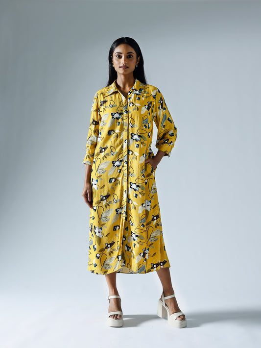 Vivid Yellow Shirt Dress