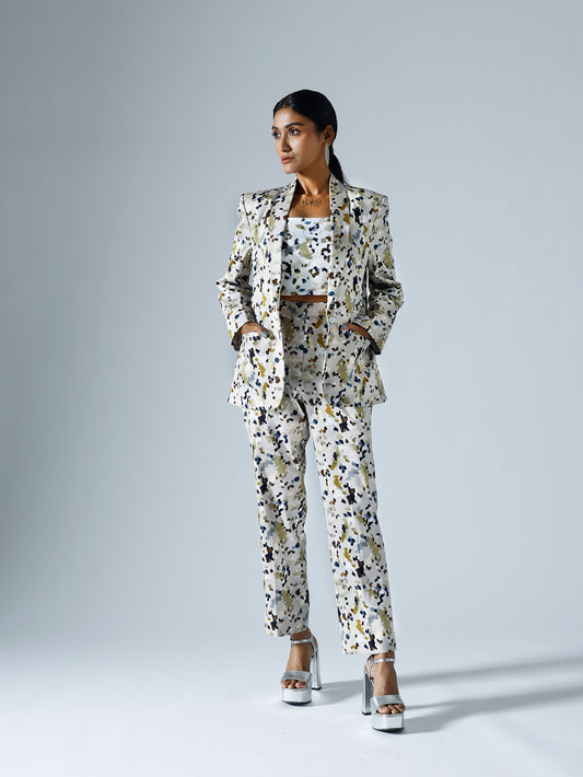 Pixelated Grey Pant Suit