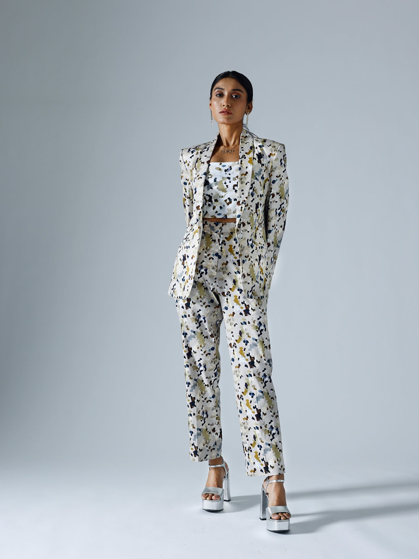 Pixelated Grey Pant Suit