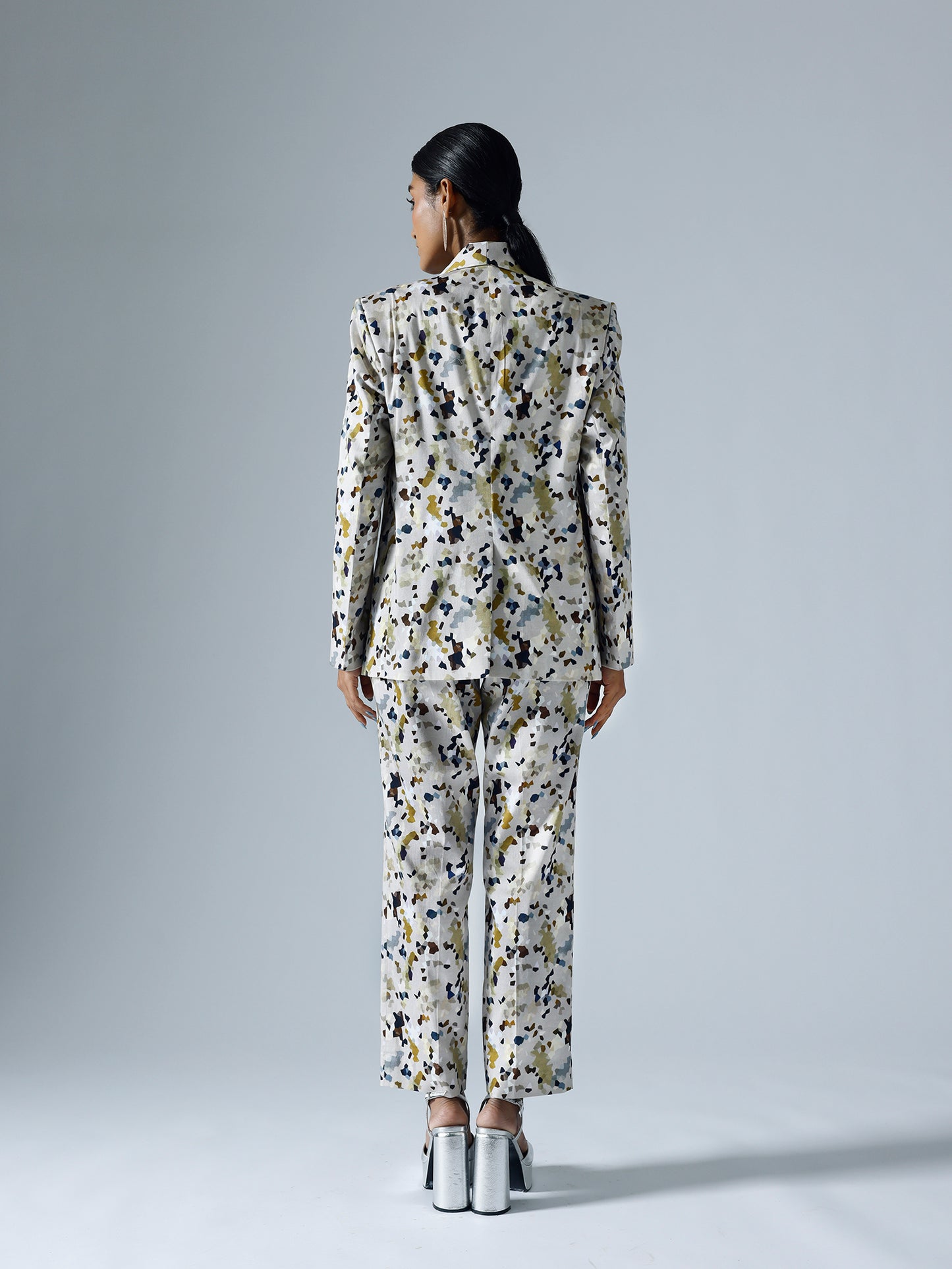 Pixelated Grey Pant Suit