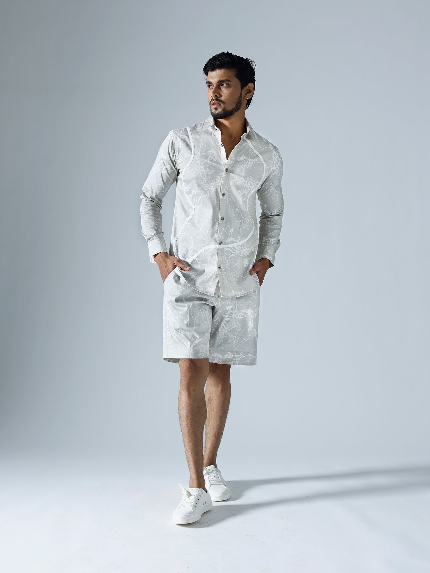 Bloom Grey Full sleeves Shirt With Shorts