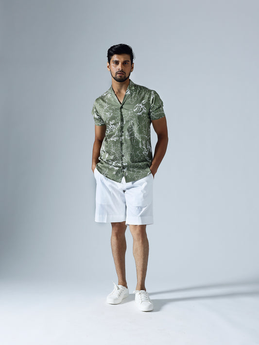 Bloom Green Half sleeves Shirt With White Shorts