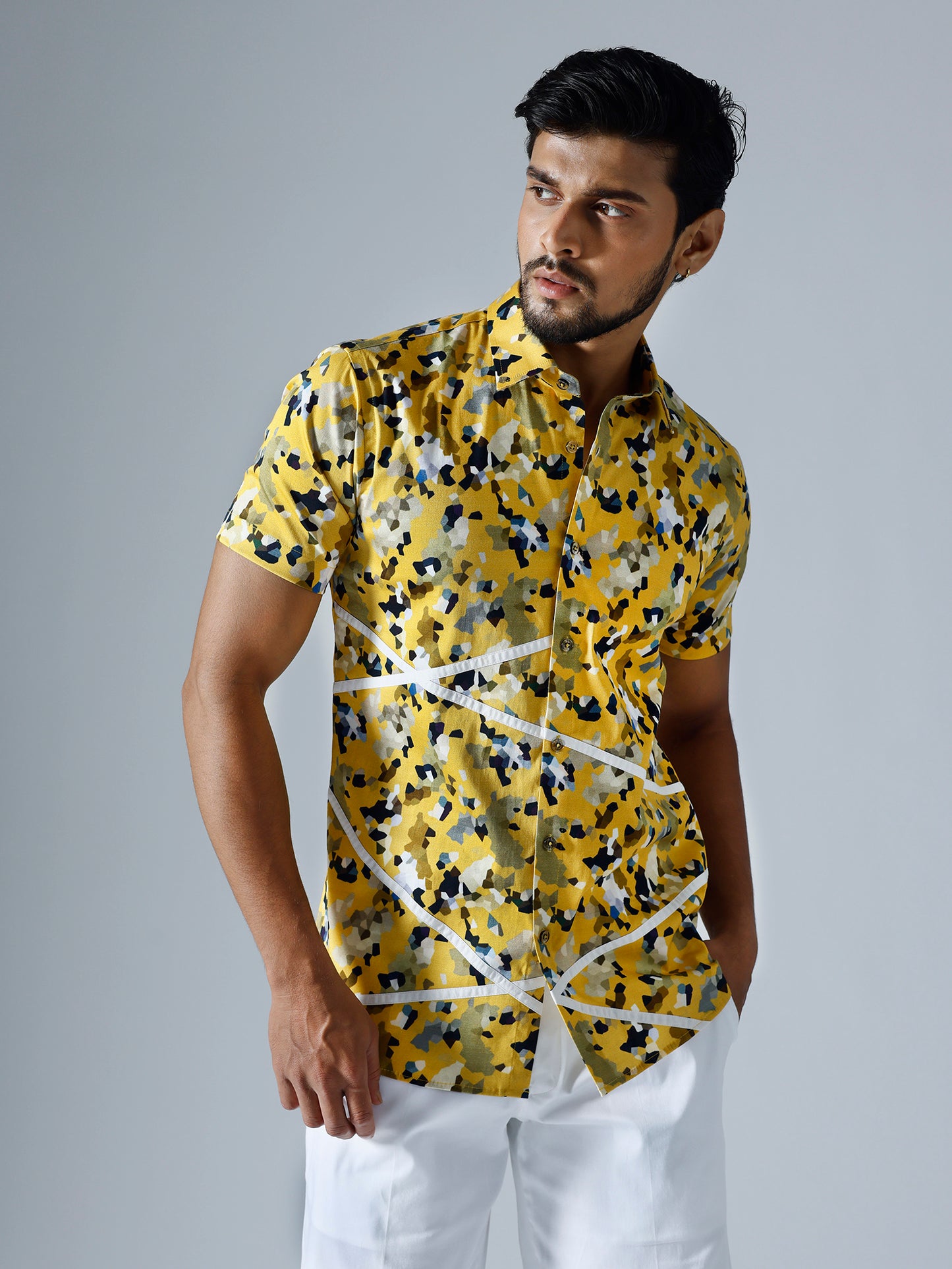 Pixelated Yellow Half sleeves Shirt