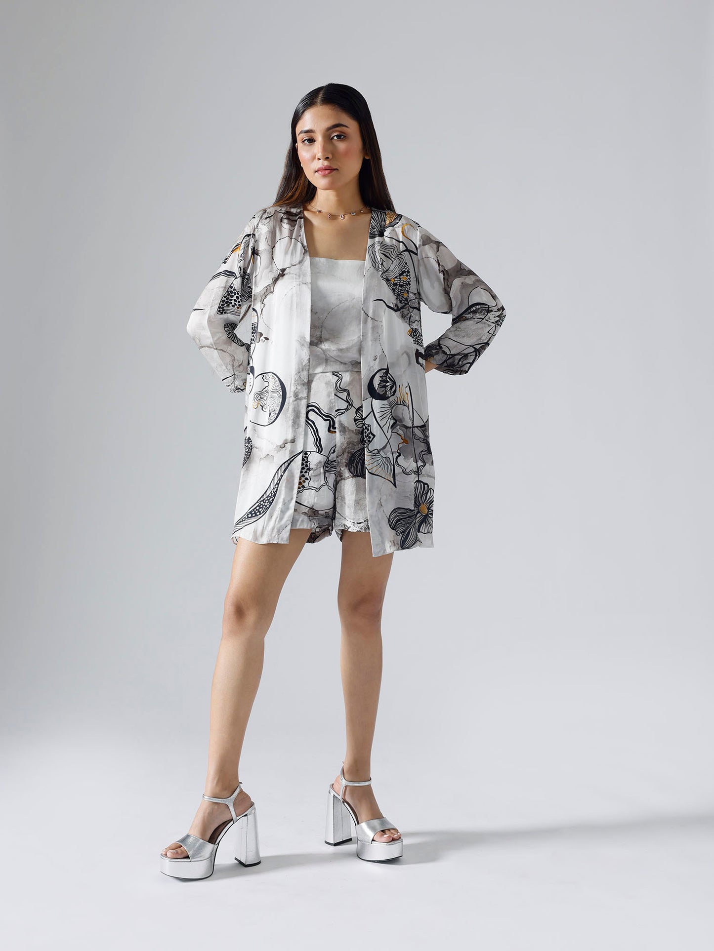 Roshni Chopra in Reflect Monochrome Jacket Shorts Sets