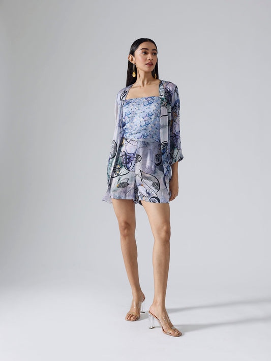 Reflect Marbled Blue Jacket Shorts Sets