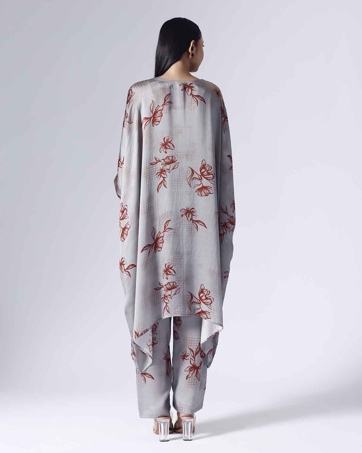 FLORAL GRID LONG KAFTAAN SET