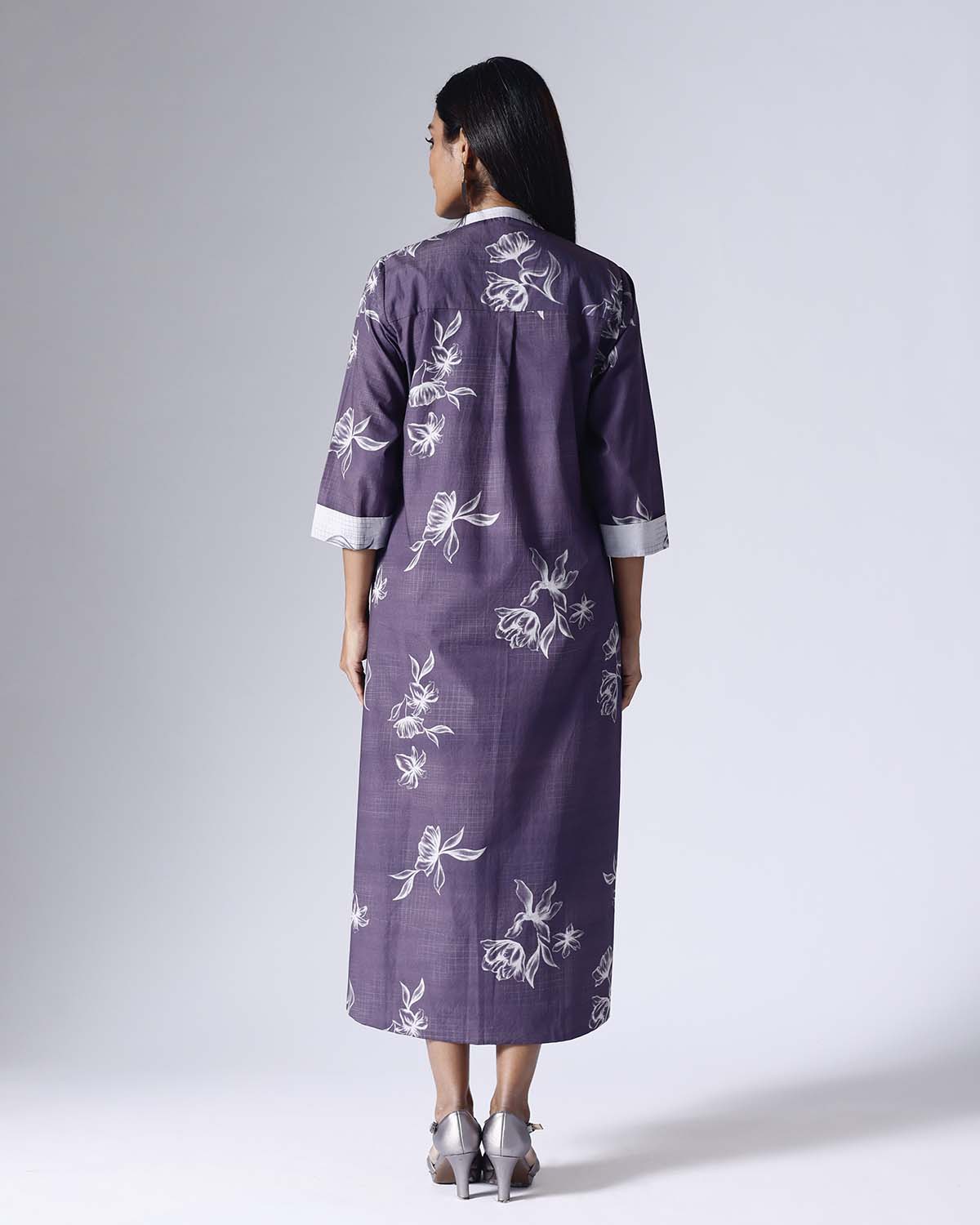 FLORAL GRID PURLE LONG DRESS