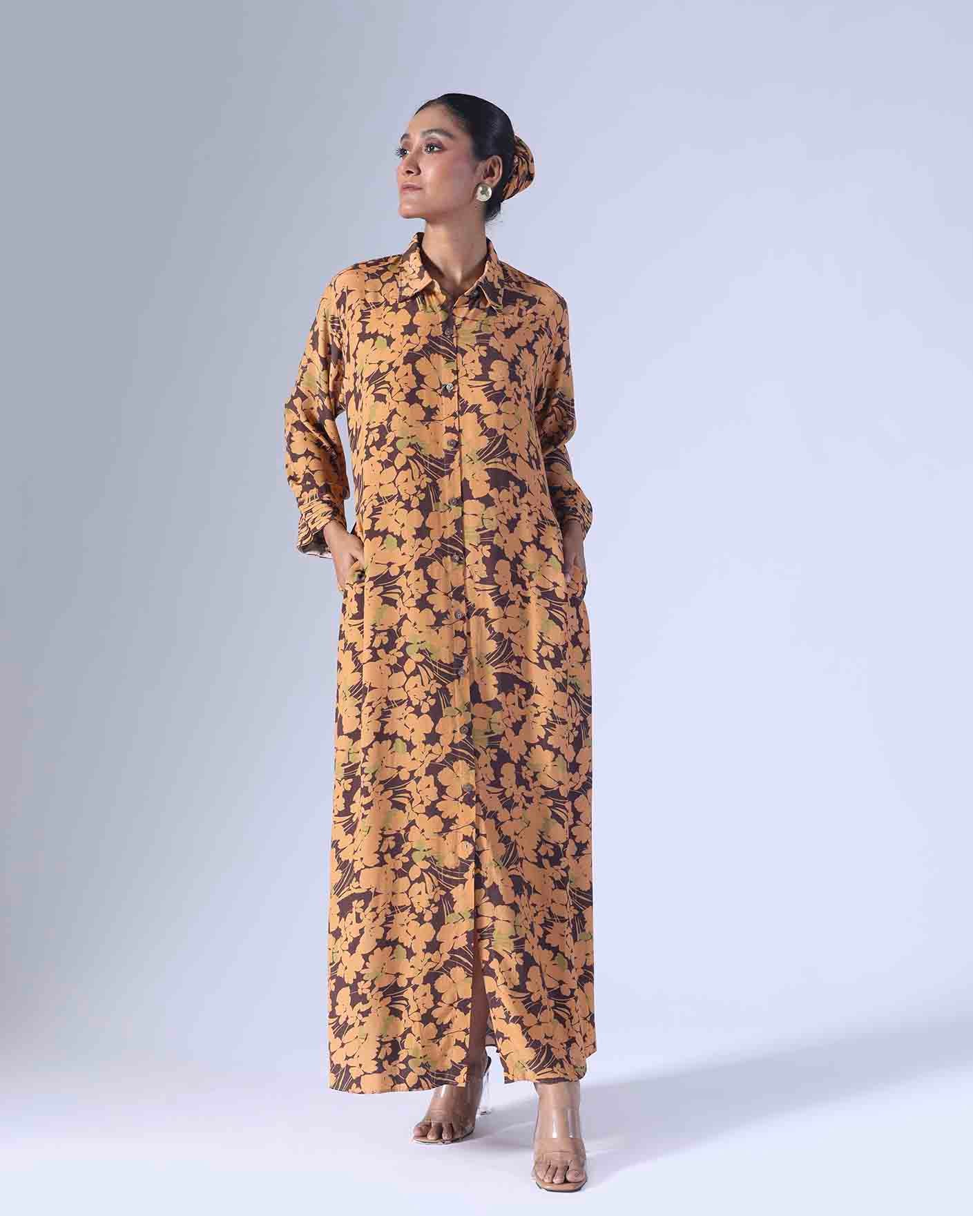 SPRING BROWN LONG DRESS