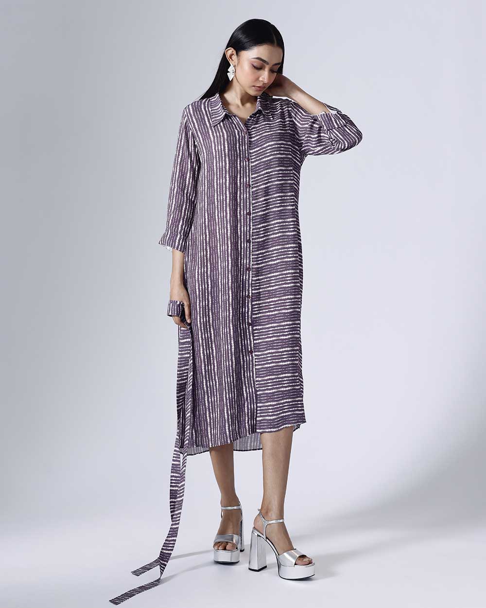 SHIBORI PLUM LONG DRESS